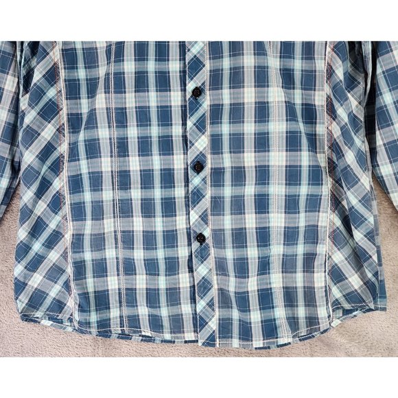 Austin Season Shirt Mens Large Plaid Distressed Embroidered Western Cowboy Top - Picture 7 of 12